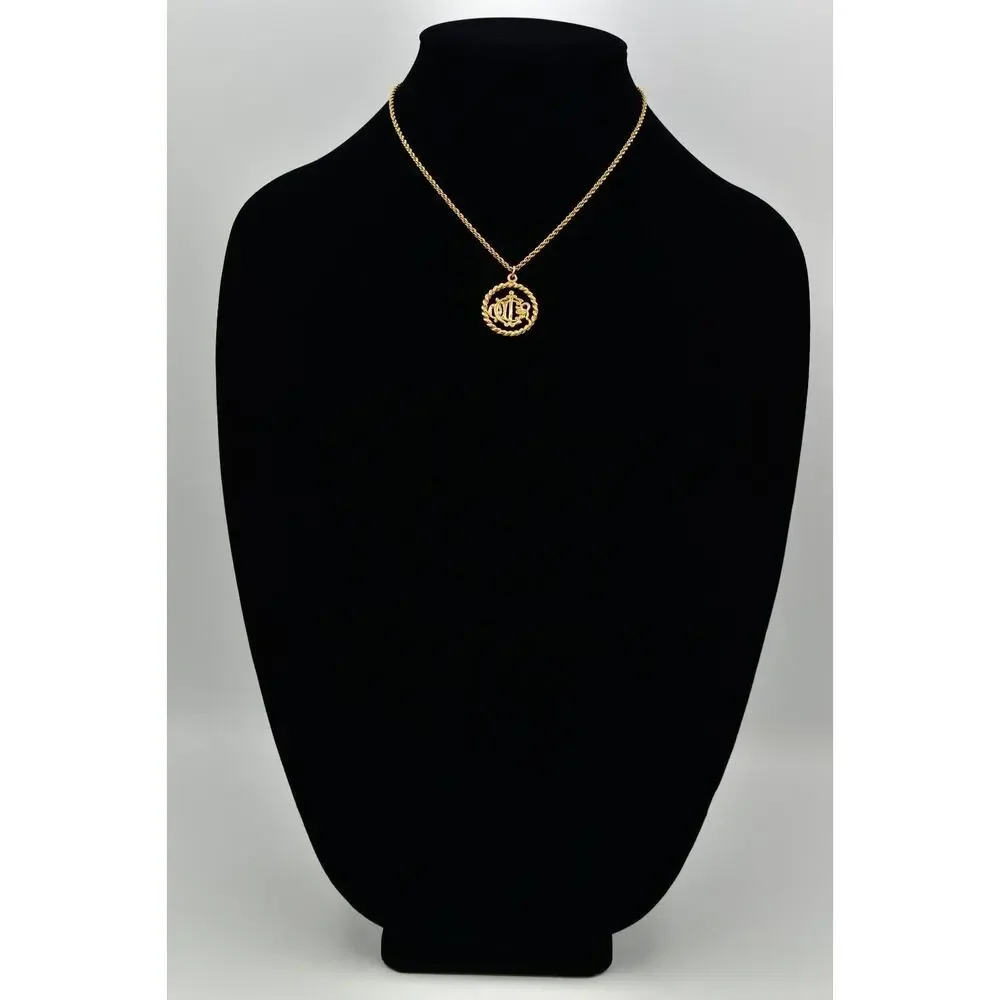 Christian Dior Vintage Insignia Logo Pendant Necklace Gold Tone Signed 80s BinBM - Picture 3 of 16